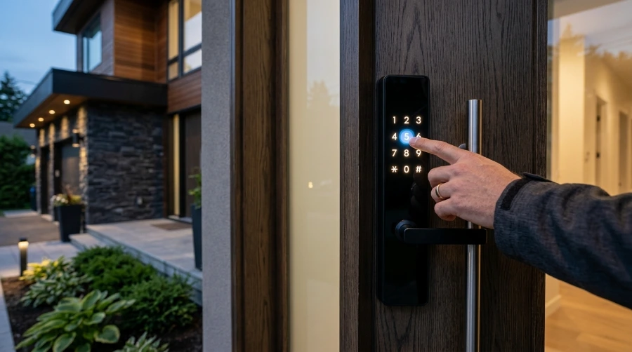 Smart lock and keypad installation for modern home security.